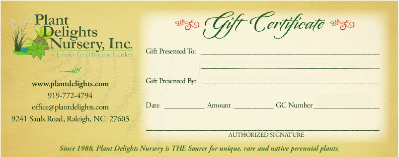 Plant Delights Gift Certificates
