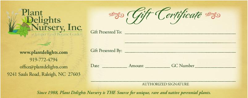 Plant Delights Physical Gift Certificate